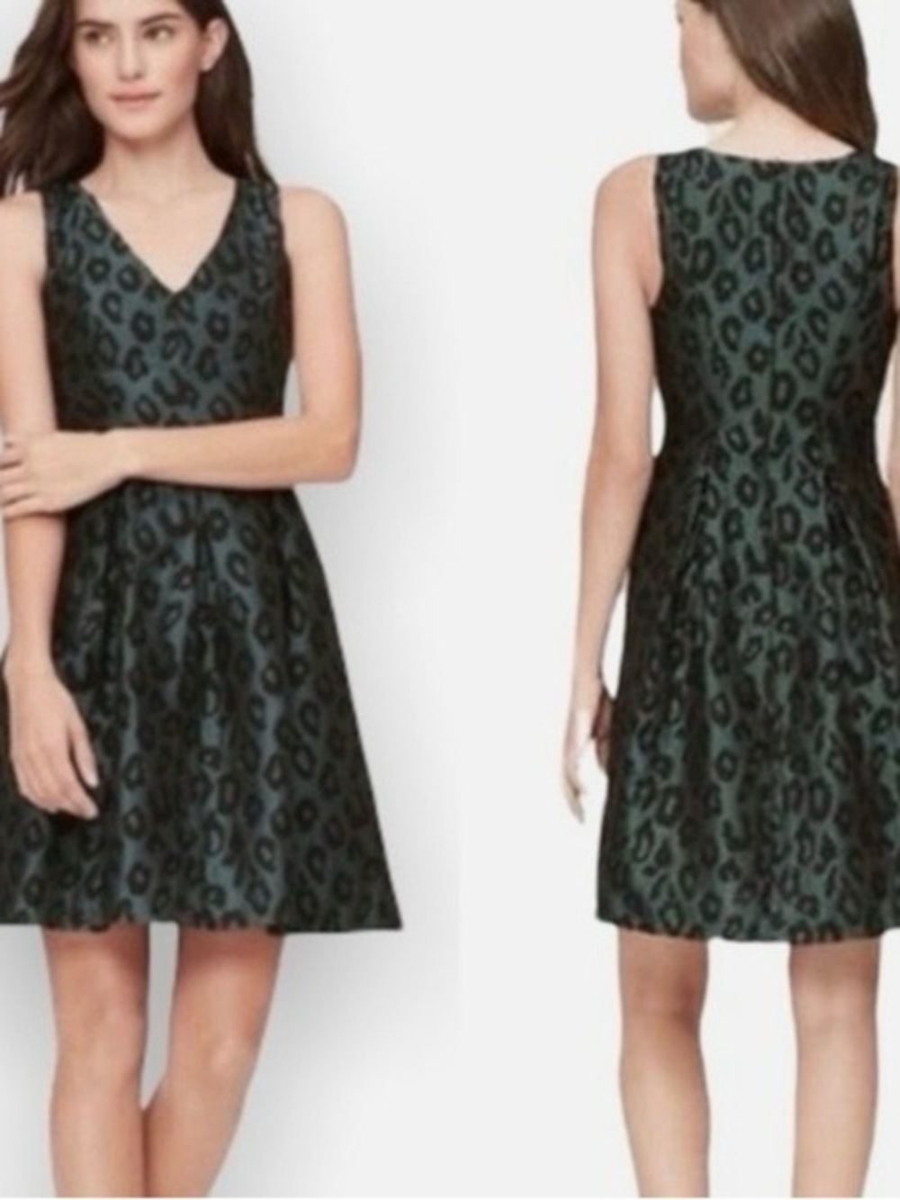 LOFT Green Leopard Print Sleeveless V-Neck Mini Dress Sz 8